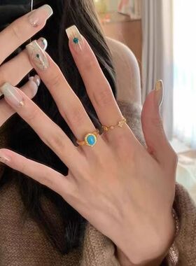 「蓝调梦境」中古金色个性蓝色戒指vintage新款轻奢项链精致耳饰