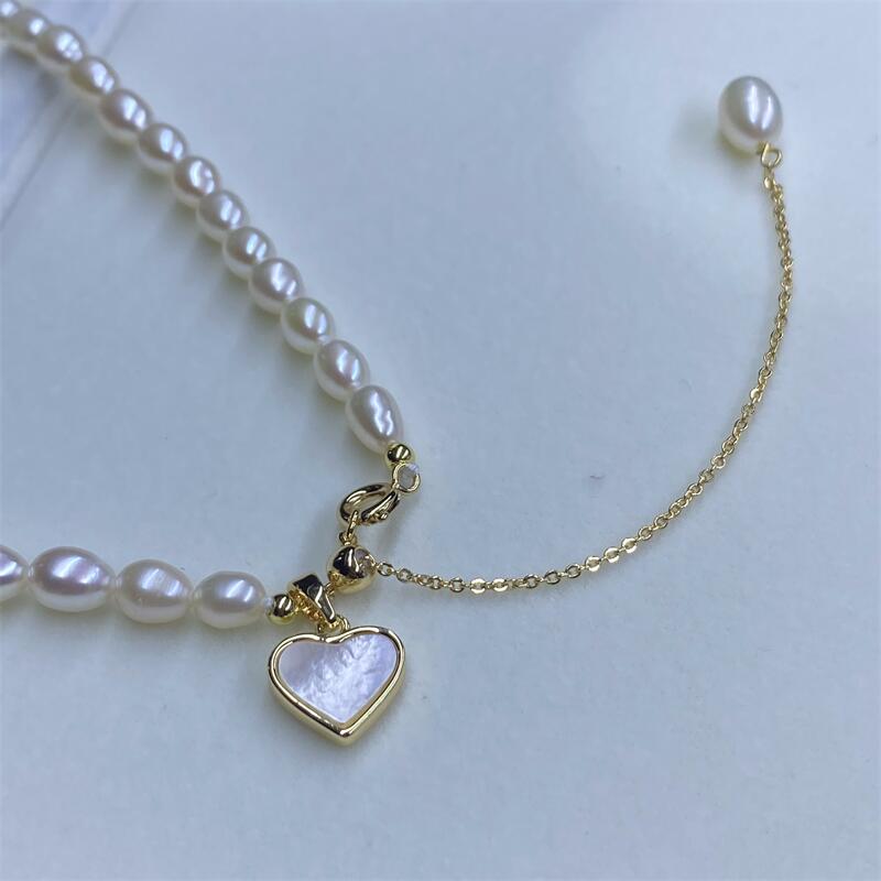 诸暨淡水珍珠项链心形白母贝复古Y字链尾部可调节5-6mm项链choker - 图2