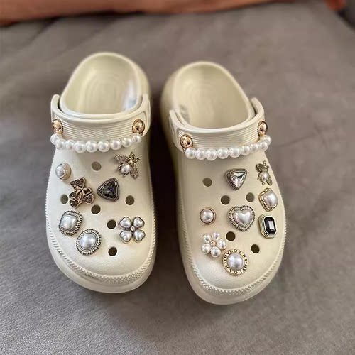 适配于crocs洞洞鞋配饰小香风高级感珍珠链条鞋花装饰diy配件 - 图2