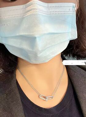 新款高定品质双环U形马蹄扣项链壤钻女s925纯银可链环吊坠锁骨链