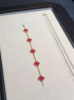 装柜颜色高定顶品质新款粉色粉红珐琅四叶草项链五花手链十花项链