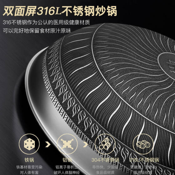 Stainless steel wok, non-stick wok, induction cooker, special household uncoated gas stove pot, honeycomb cooking