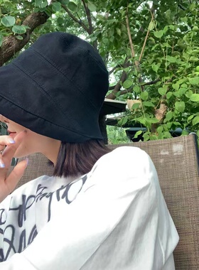 渔夫帽女夏防晒帽防紫外线遮阳太阳帽子女潮水桶帽卷边骑车大帽檐