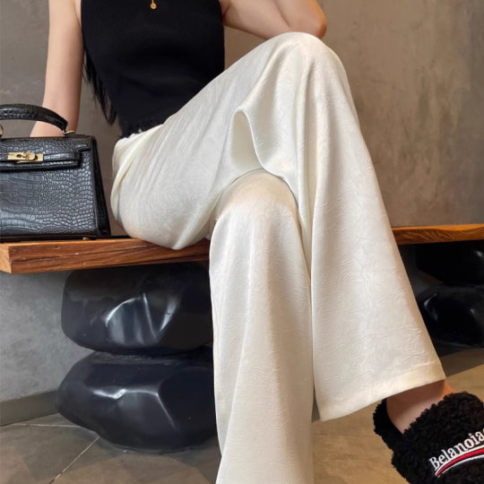 New Chinese style acetate satin white pants for women's pants