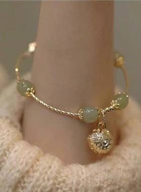 ins设计铃铛金手镯银手环手链女高级感女儿童手镯竹节红玛瑙流苏