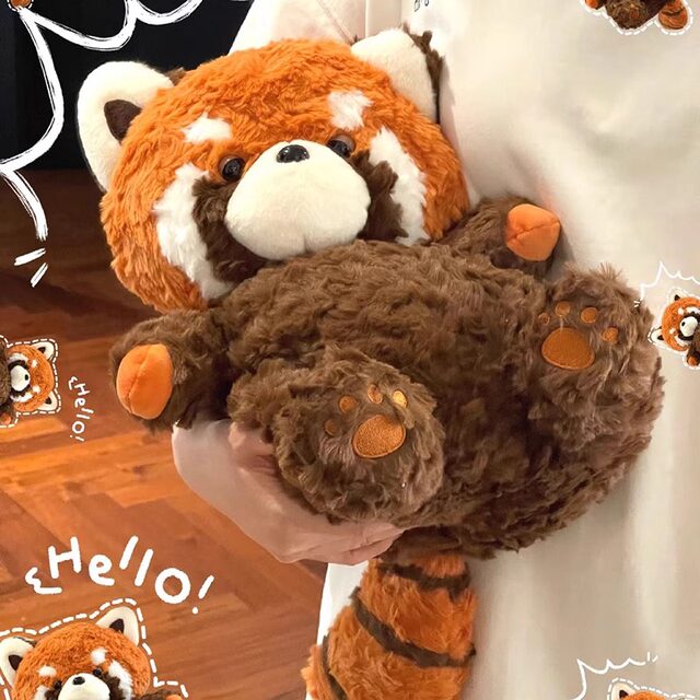 ງາມ panda ສີແດງ plush toy raccoon doll ນອນ doll ຂອງຂວັນວັນເກີດສໍາລັບເດັກຍິງ, ຫມູ່ເພື່ອນທີ່ດີທີ່ສຸດແລະເດັກນ້ອຍ