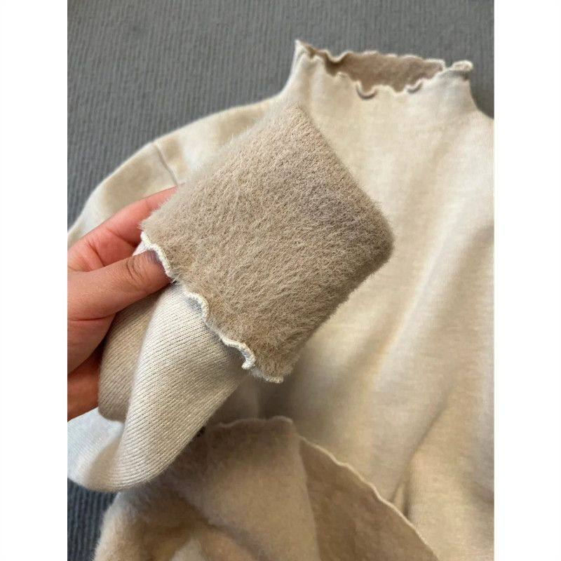 加厚半高领一体绒加绒打底衫女秋冬季木耳边大码内搭上衣针织毛衣,淘宝优惠券,粉丝福利购,淘宝优惠卷