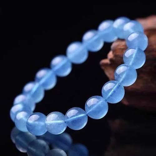 海蓝宝转运珠水晶男珠子平替冰种手链多圈手串女深海蓝三圈蓝色 - 图3