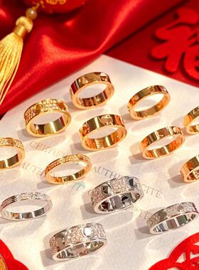 戒指女镀18K金love戒指玫瑰金不掉色镶钻满天星尾戒女士情侣对戒