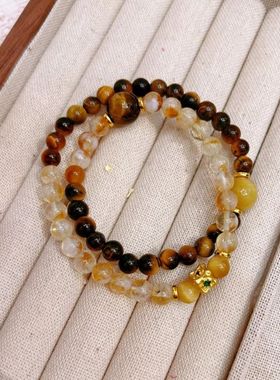 水晶手链diy手工圆黄塔晶珠批发天然虎眼水晶手串爆款饰品