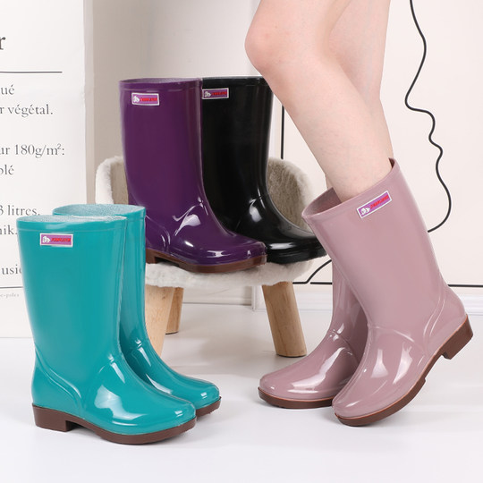 Women's high-top anti-skid water shoes waterproof mid-top rain boots