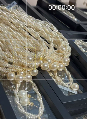 25年夏季新款时尚百搭精致扭绳麻花珍珠珠光爱心饰品项链+耳钉套