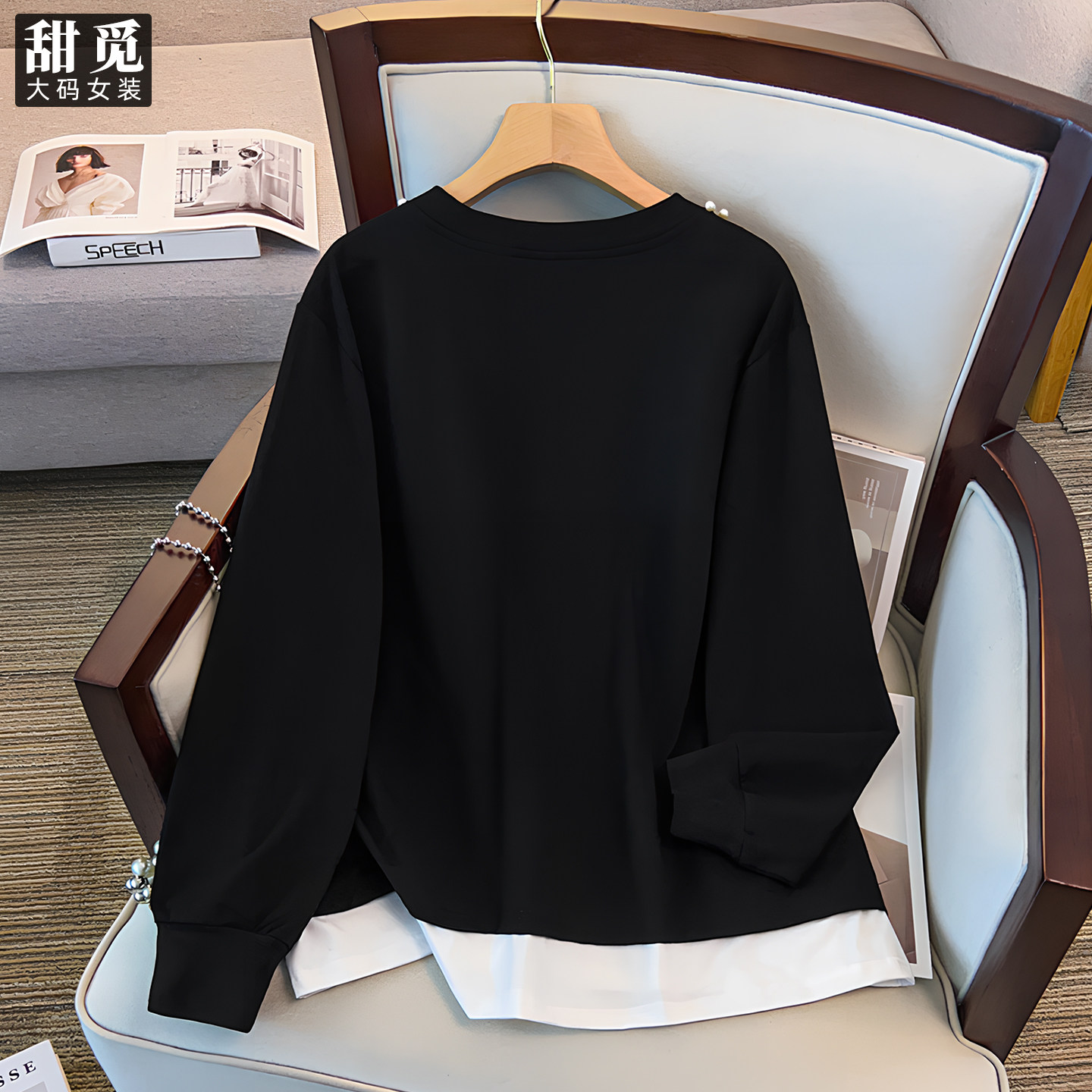 甜觅特大码女装2025秋装胖mm300斤重工钉珠侧开衩中长款宽松卫衣,淘宝优惠券,粉丝福利购,淘宝优惠卷