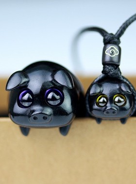 黑檀木情侣小猪生肖猪转运珠生日