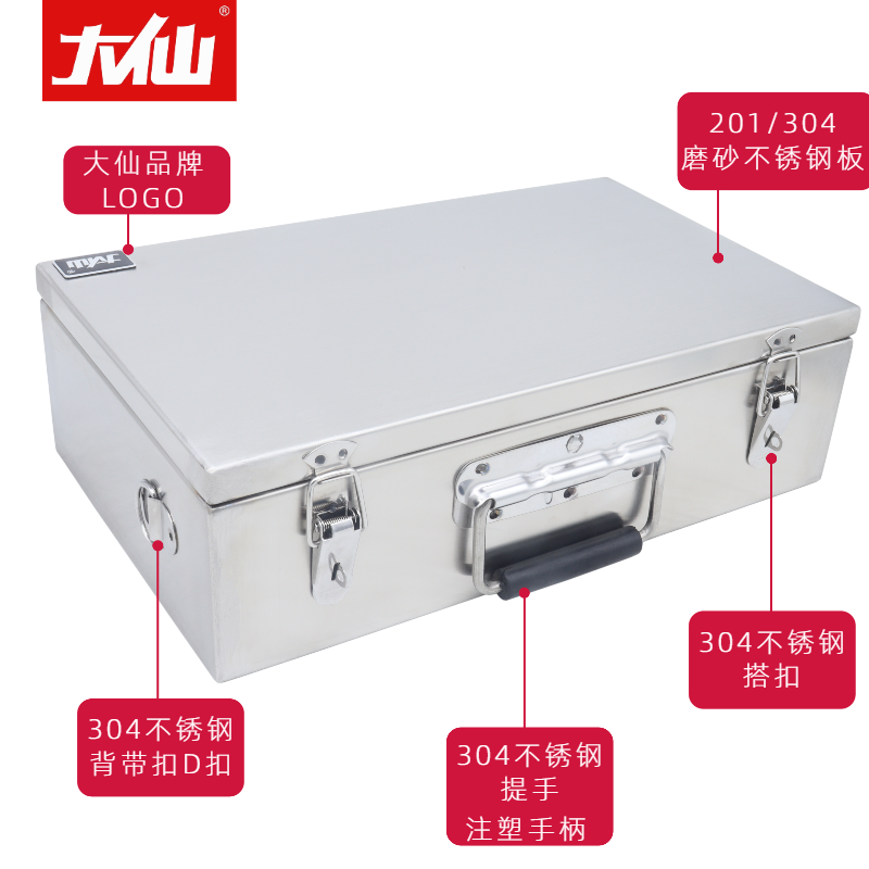 大仙不锈钢手提工具箱加厚304工业型小号家用零件五金收纳箱定做-图0