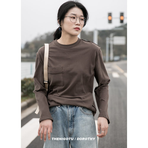 DOROTHY自制丨2021春秋新款反缝设计长袖T恤衣女宽松圆领上衣打底 - 图2
