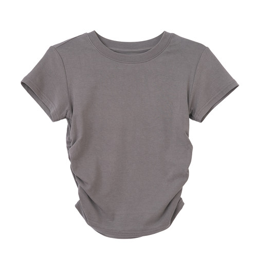 DOROTHY丨褶皱设计感T恤女修身短袖显瘦百搭正肩黑色小众短款上衣 - 图3