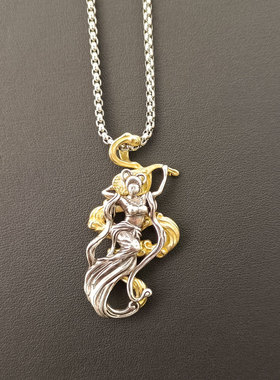 钛钢链子重生之门王俊凯同款项链庄文杰复古飞天琵琶女吊坠项链