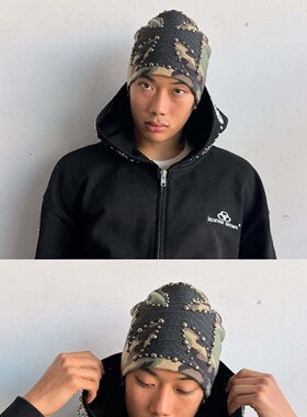 erd朋克铆钉针织帽秋季男女通用