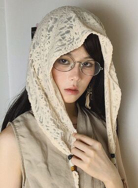 手工木珠三角巾植物纹理头巾围巾
