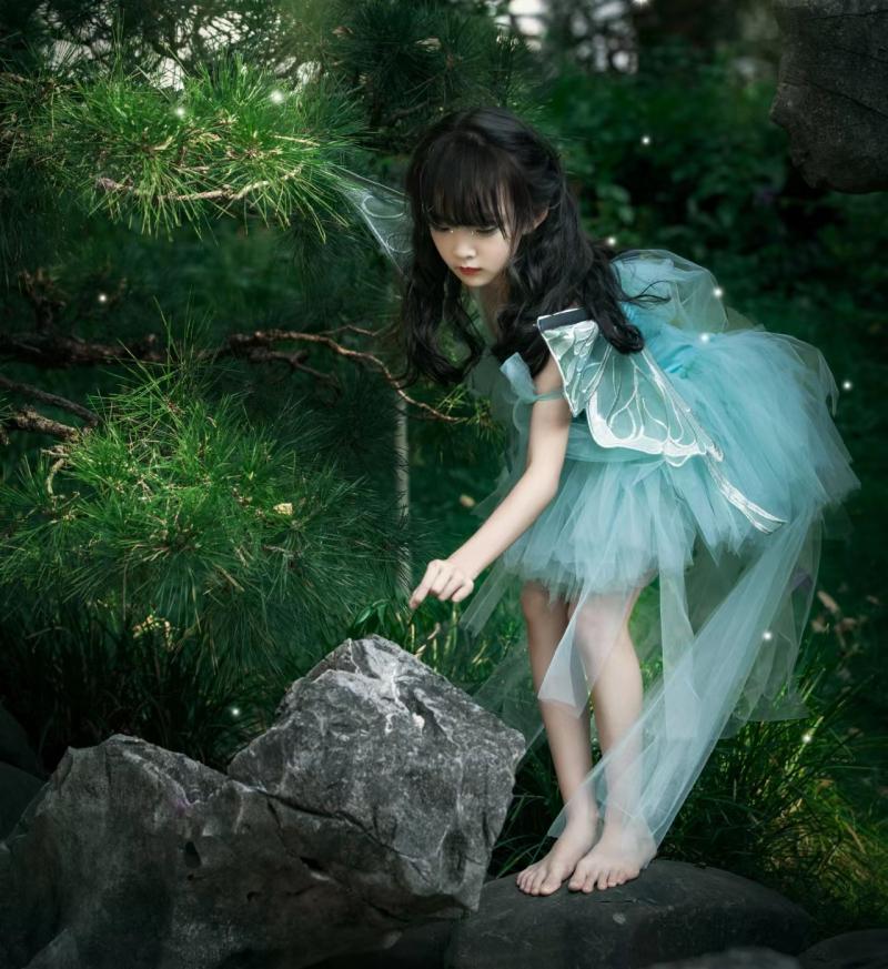 新款森林系女童精灵装扮公主裙万圣节蝴蝶仙子派对摄影写真走秀服-图2