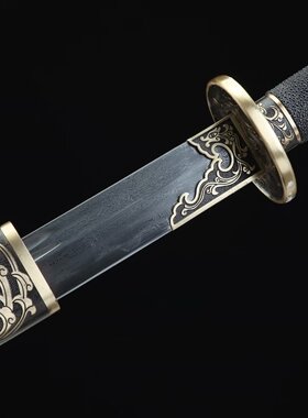 青龙宝刀花纹钢 黄铜鞘 青腰刀 鱼皮手柄刻花手工锻造手磨 未开刃
