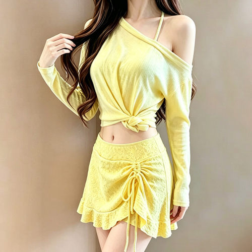 bikini比基尼分体长袖游泳衣女四件套罩衫防晒温泉度假大码泳装新 - 图1