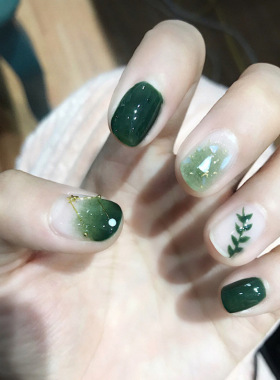 小红书网红同款绿叶指甲贴仙人掌绿色波点豹纹美甲贴纸绿色美甲