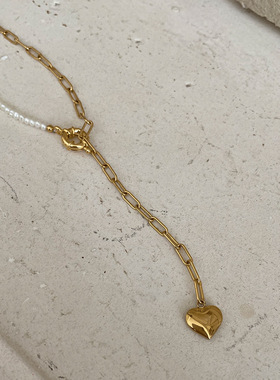 INS小众拼接毛衣链爱心珍珠项