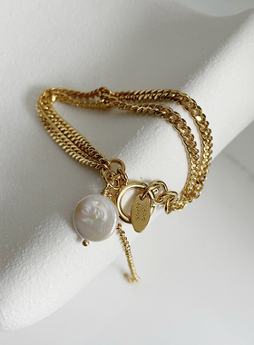 链条巴洛克珍珠手链粗粗链条女