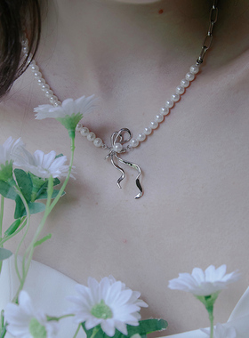 littlejoys女珍珠蝴蝶结项链