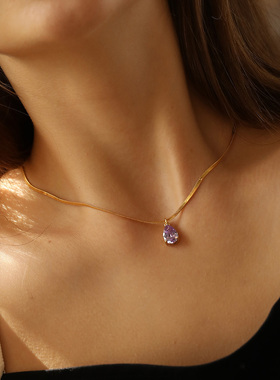 little joys紫水滴锆石项链小众ins简约高级感精致温柔气质毛衣链