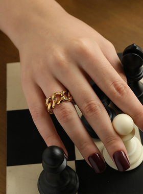 金属粗链条戒指女镂空个性高级感