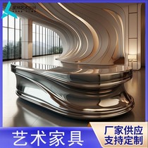 High-end Clubhouse Reception Desk Gilded Series Products Display Table Island Desk Art Furniture Mirror