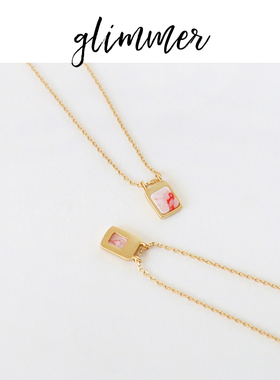 铜镀金粉色石头吊坠法式项链女