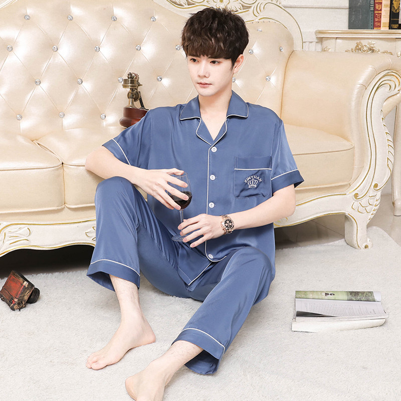 夏季冰丝短袖男款长裤青年宽松睡衣 慕尚姿睡衣/家居服套装