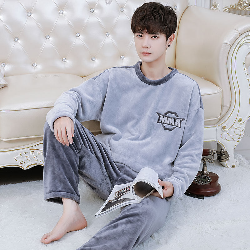 男士秋冬季长袖珊瑚绒加绒冬款睡衣 慕尚姿睡衣/家居服套装