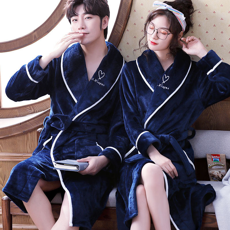 秋冬长款珊瑚绒加绒情侣男士睡袍 慕尚姿睡袍/浴袍