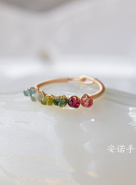 碧玺戒指女手工绕线原创设计