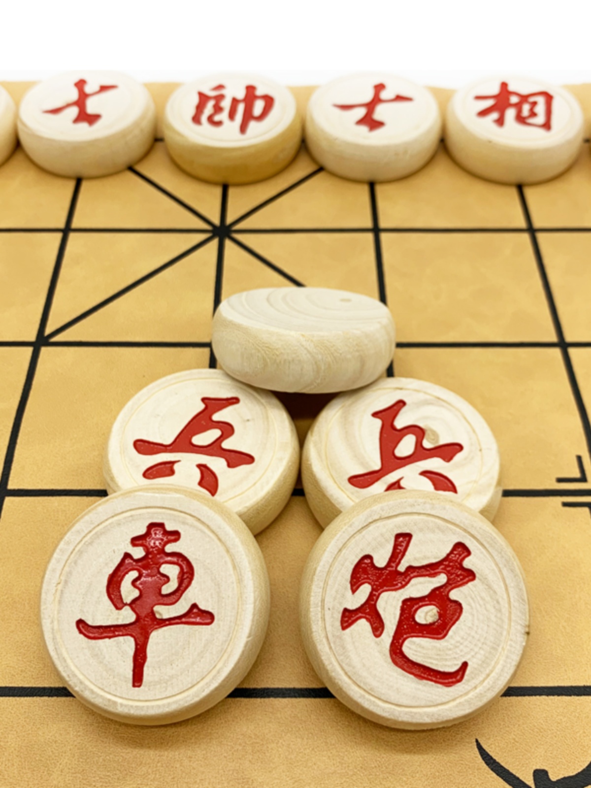 实木中国象棋大号带棋盘儿童高档橡棋皮革折叠棋盘套装成人实木子 - 图2