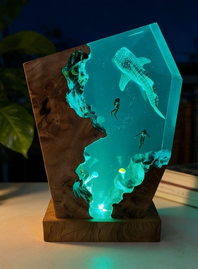 潜水员树脂桌面鲸鱼摆件氛围灯