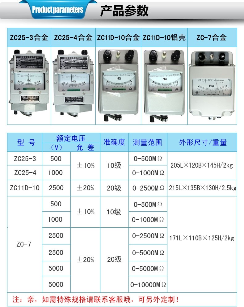 兆欧表500V 1000V 2500V金川绝缘电阻测试仪 摇表 电阻表ZC254 - 图0