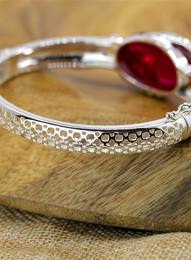 925银红刚玉孔雀老婆手镯新品