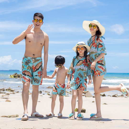 亲子装泳装一家四口泡温泉度假保守分体泳衣母女装海边沙滩游泳