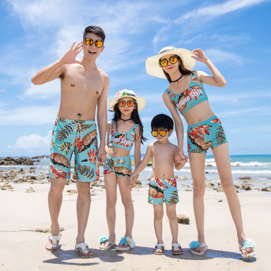 亲子装泳装一家四口泡温泉度假保守分体泳衣母女装海边沙滩游泳