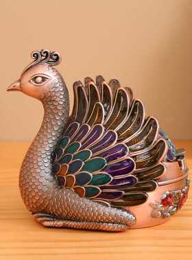 新款直销家用烟灰缸孔雀创意时尚复古办公室客厅茶几金属防摔带盖