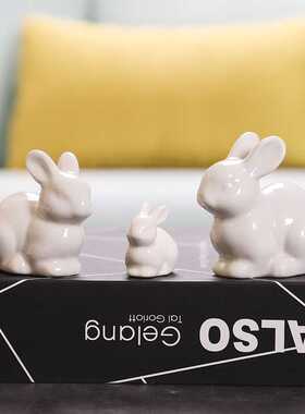 新款直销陶瓷小白兔兔斯基 大耳朵兔子 苔藓微景观配件陶瓷摆件家