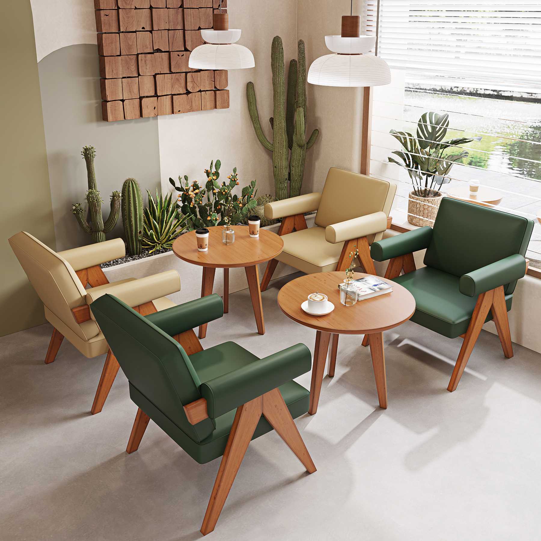 New direct selling leisure cafe table and chair combination milk tea shop dessert shop book bar rest area negotiation area sofa solid