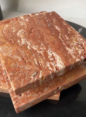 天然大理石方砖块拍照道具侘寂风红洞石冷摄影首饰工艺品摆件底座