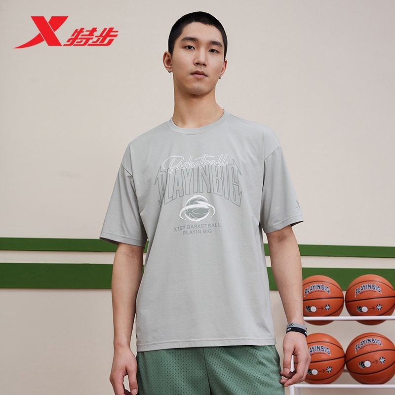 特步环保短袖男2024夏季新款篮球运动风上衣男装宽松休闲百搭T恤
